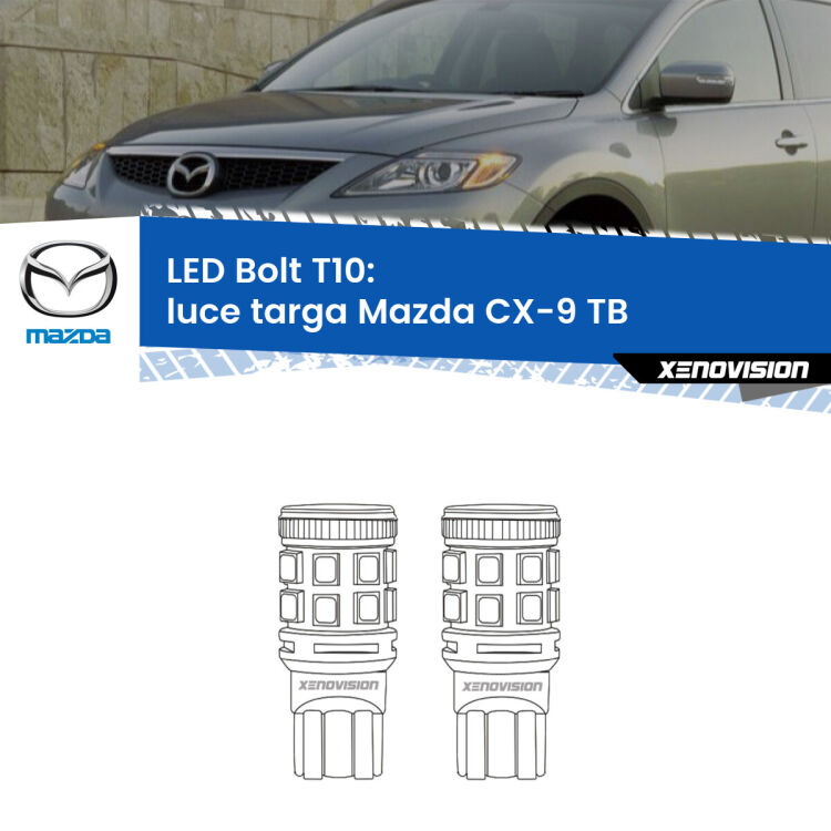 <strong>Luce Targa LED per Mazda CX-9</strong> TB 2006 - 2015. Coppia lampade <strong>T10</strong> modello Bolt canbus.