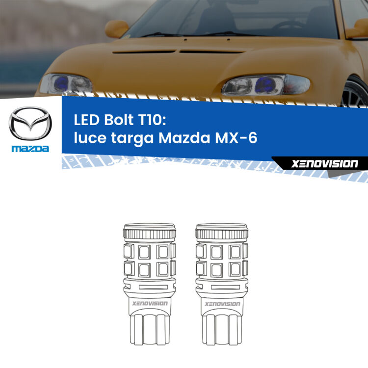 <strong>Luce Targa LED per Mazda MX-6</strong>  1992 - 1997. Coppia lampade <strong>T10</strong> modello Bolt canbus.