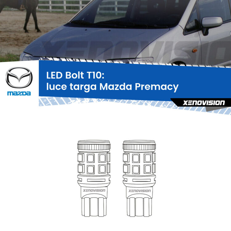 <strong>Luce Targa LED per Mazda Premacy</strong>  1999 - 2005. Coppia lampade <strong>T10</strong> modello Bolt canbus.