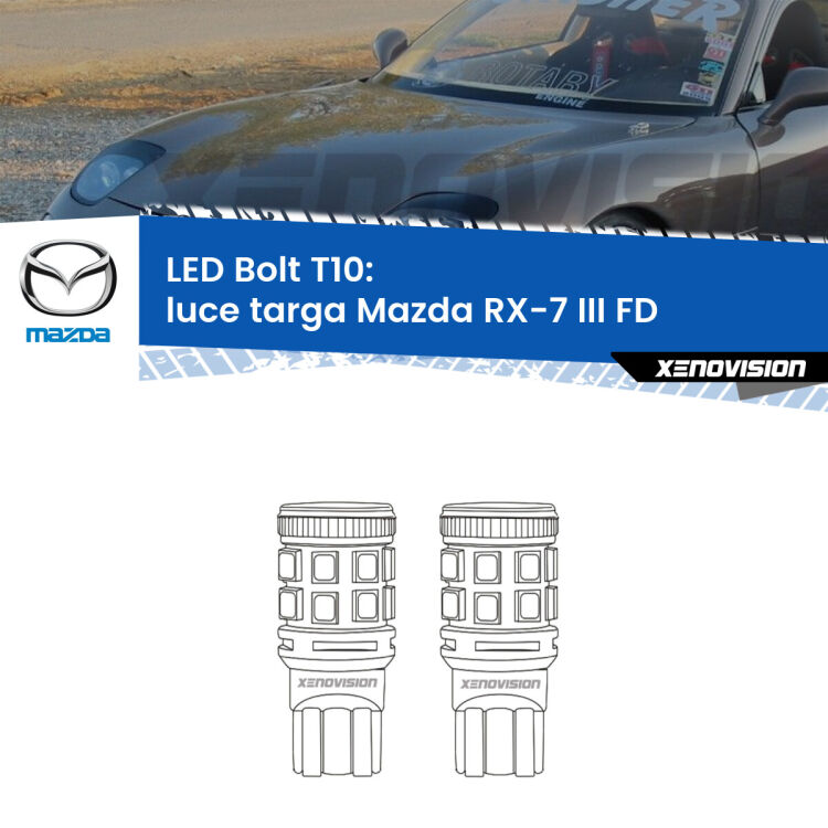 <strong>Luce Targa LED per Mazda RX-7 III</strong> FD 1992 - 2002. Coppia lampade <strong>T10</strong> modello Bolt canbus.