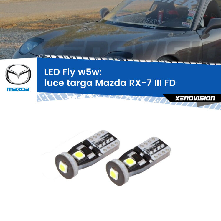 <strong>luce targa LED per Mazda RX-7 III</strong> FD 1992 - 2002. Coppia lampadine <strong>w5w</strong> Canbus compatte modello Fly Xenovision.