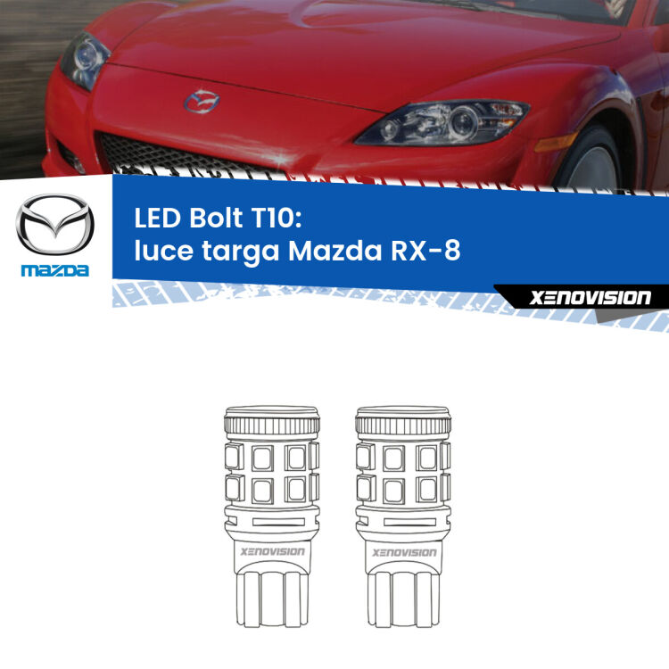 <strong>Luce Targa LED per Mazda RX-8</strong>  2003 - 2012. Coppia lampade <strong>T10</strong> modello Bolt canbus.