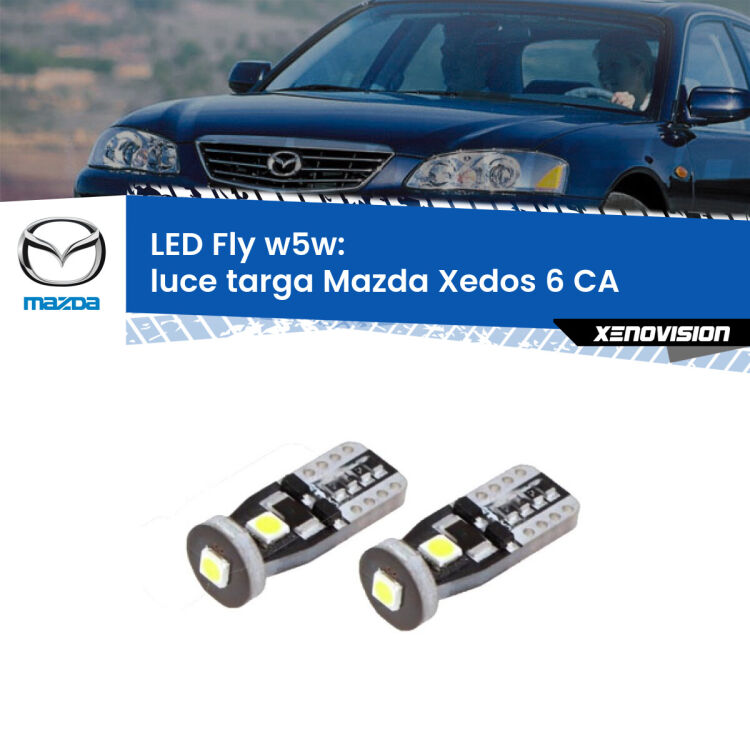 <strong>luce targa LED per Mazda Xedos 6</strong> CA 1992 - 1999. Coppia lampadine <strong>w5w</strong> Canbus compatte modello Fly Xenovision.