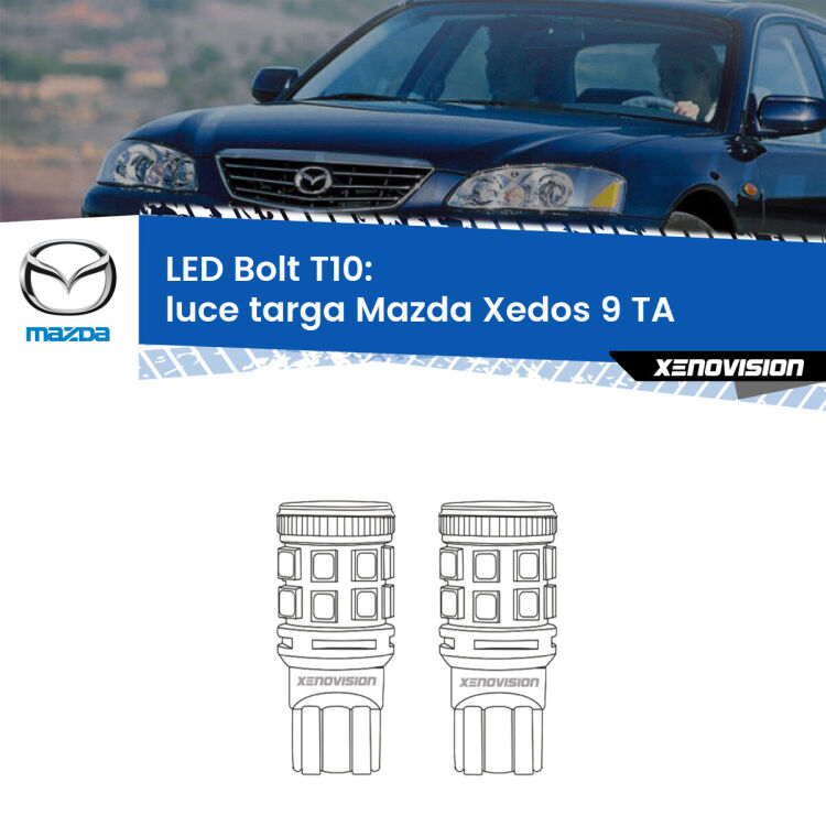 <strong>Luce Targa LED per Mazda Xedos 9</strong> TA 1993 - 2002. Coppia lampade <strong>T10</strong> modello Bolt canbus.