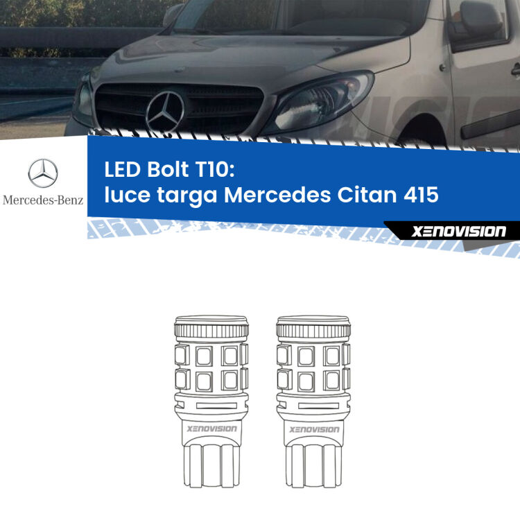 <strong>Luce Targa LED per Mercedes Citan</strong> 415 2012 in poi. Coppia lampade <strong>T10</strong> modello Bolt canbus.