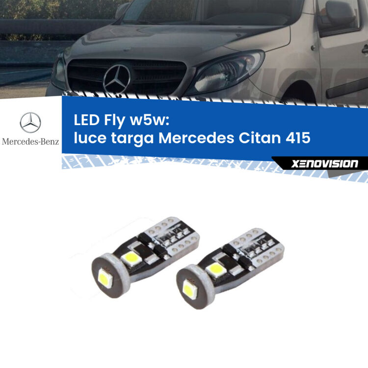 <strong>luce targa LED per Mercedes Citan</strong> 415 2012 in poi. Coppia lampadine <strong>w5w</strong> Canbus compatte modello Fly Xenovision.