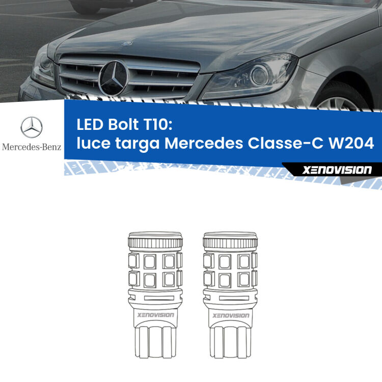 <strong>Luce Targa LED per Mercedes Classe-C</strong> W204 2007 - 2014. Coppia lampade <strong>T10</strong> modello Bolt canbus.