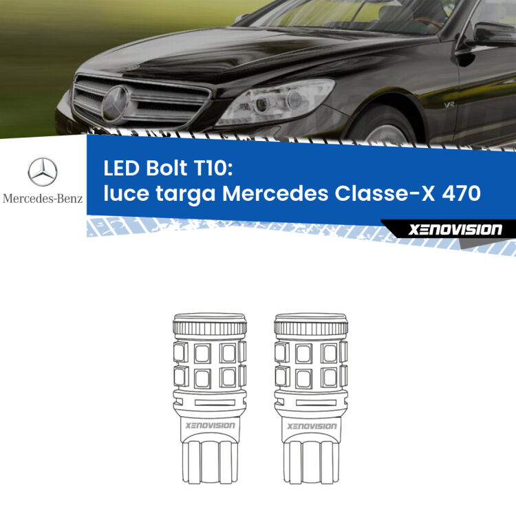 <strong>Luce Targa LED per Mercedes Classe-X</strong> 470 2017 in poi. Coppia lampade <strong>T10</strong> modello Bolt canbus.