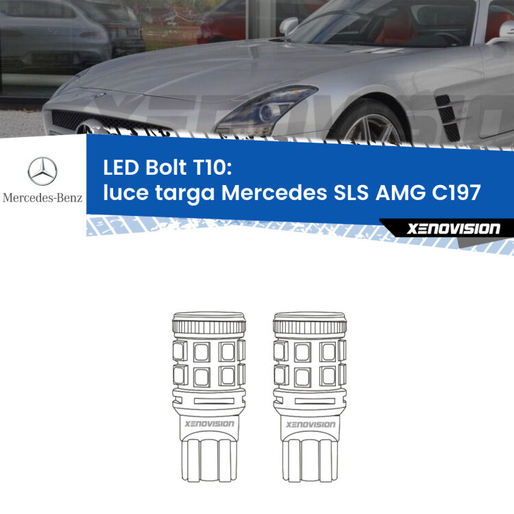 <strong>Luce Targa LED per Mercedes SLS AMG</strong> C197 2010 in poi. Coppia lampade <strong>T10</strong> modello Bolt canbus.