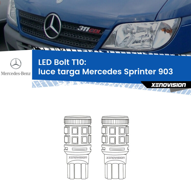 <strong>Luce Targa LED per Mercedes Sprinter</strong> 903 1995 - 2006. Coppia lampade <strong>T10</strong> modello Bolt canbus.