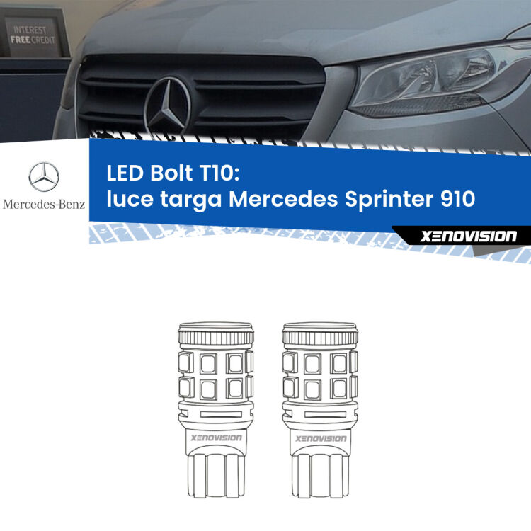 <strong>Luce Targa LED per Mercedes Sprinter</strong> 910 2018 in poi. Coppia lampade <strong>T10</strong> modello Bolt canbus.