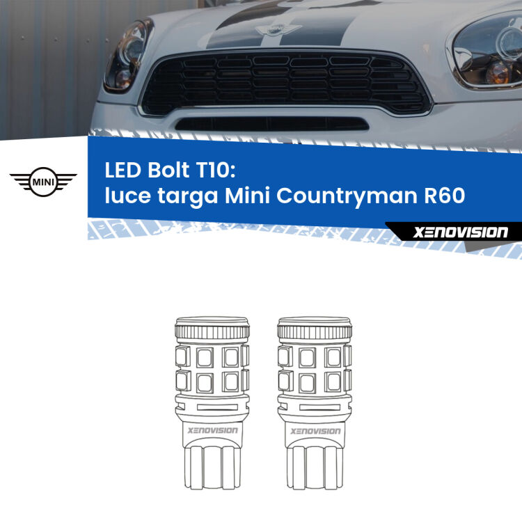 <strong>Luce Targa LED per Mini Countryman</strong> R60 2010 - 2016. Coppia lampade <strong>T10</strong> modello Bolt canbus.