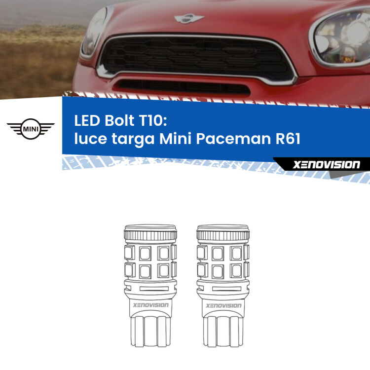 <strong>Luce Targa LED per Mini Paceman</strong> R61 2012 - 2016. Coppia lampade <strong>T10</strong> modello Bolt canbus.