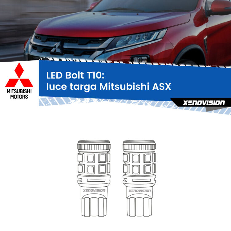 <strong>Luce Targa LED per Mitsubishi ASX</strong>  2010 - 2015. Coppia lampade <strong>T10</strong> modello Bolt canbus.