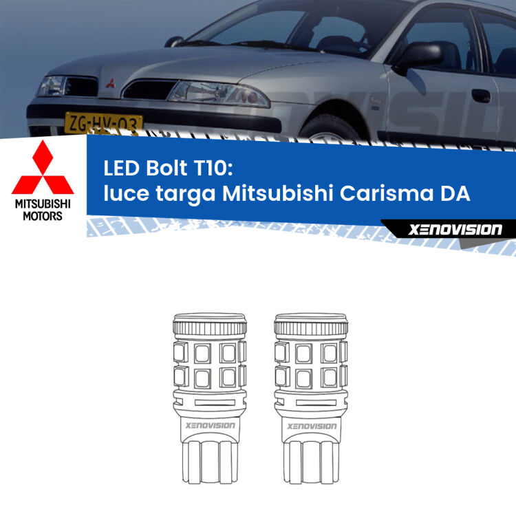 <strong>Luce Targa LED per Mitsubishi Carisma</strong> DA 1995 - 2006. Coppia lampade <strong>T10</strong> modello Bolt canbus.