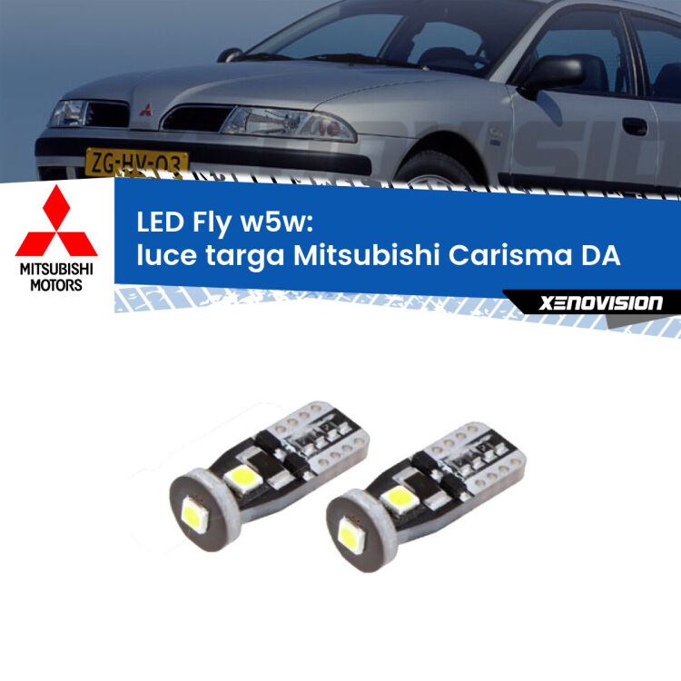 <strong>luce targa LED per Mitsubishi Carisma</strong> DA 1995 - 2006. Coppia lampadine <strong>w5w</strong> Canbus compatte modello Fly Xenovision.