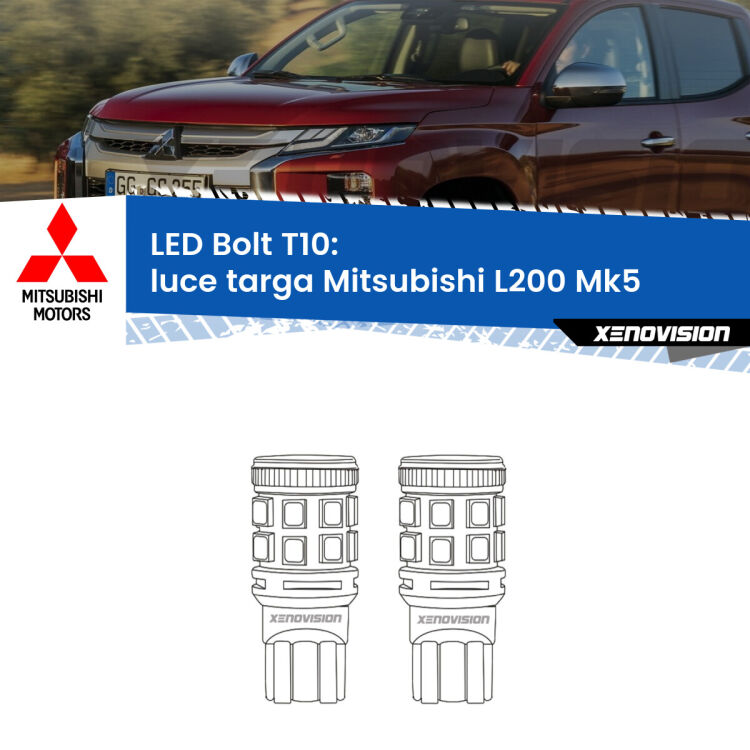 <strong>Luce Targa LED per Mitsubishi L200</strong> Mk5 2015 in poi. Coppia lampade <strong>T10</strong> modello Bolt canbus.