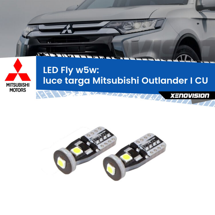 <strong>luce targa LED per Mitsubishi Outlander I</strong> CU 2001 - 2006. Coppia lampadine <strong>w5w</strong> Canbus compatte modello Fly Xenovision.