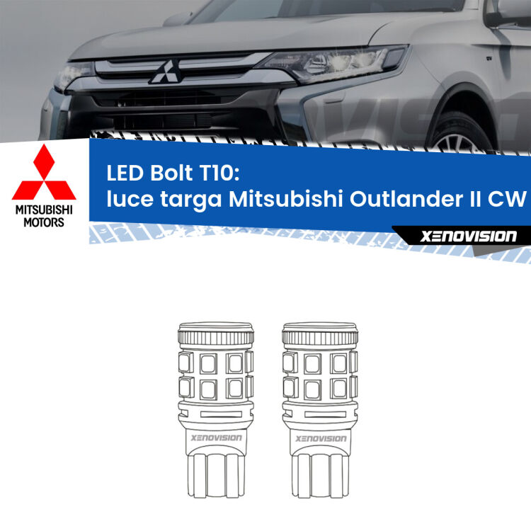 <strong>Luce Targa LED per Mitsubishi Outlander II</strong> CW 2006 - 2012. Coppia lampade <strong>T10</strong> modello Bolt canbus.