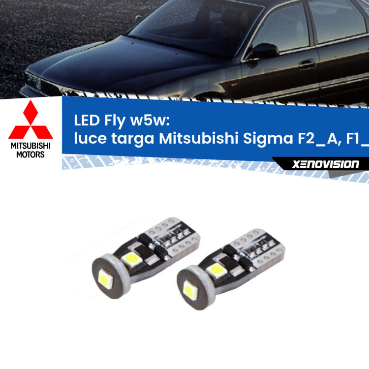 <strong>luce targa LED per Mitsubishi Sigma</strong> F2_A, F1_A 1990 - 1996. Coppia lampadine <strong>w5w</strong> Canbus compatte modello Fly Xenovision.