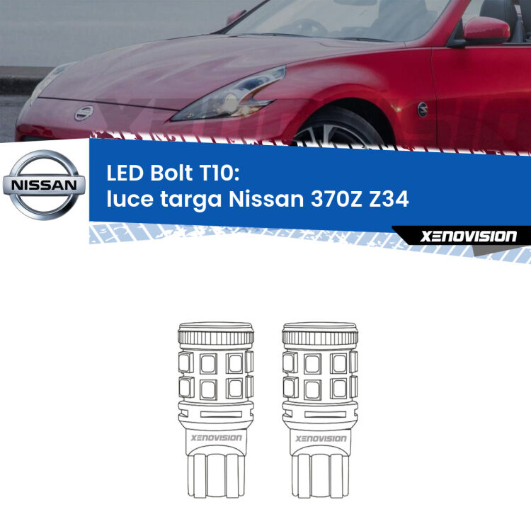 <strong>Luce Targa LED per Nissan 370Z</strong> Z34 2009 in poi. Coppia lampade <strong>T10</strong> modello Bolt canbus.