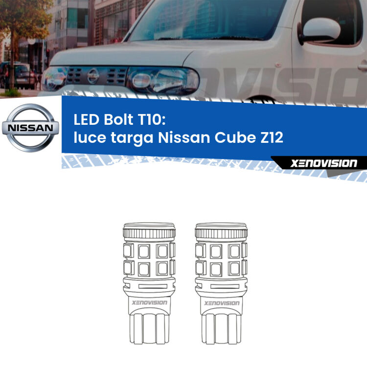 <strong>Luce Targa LED per Nissan Cube</strong> Z12 2008 - 2012. Coppia lampade <strong>T10</strong> modello Bolt canbus.