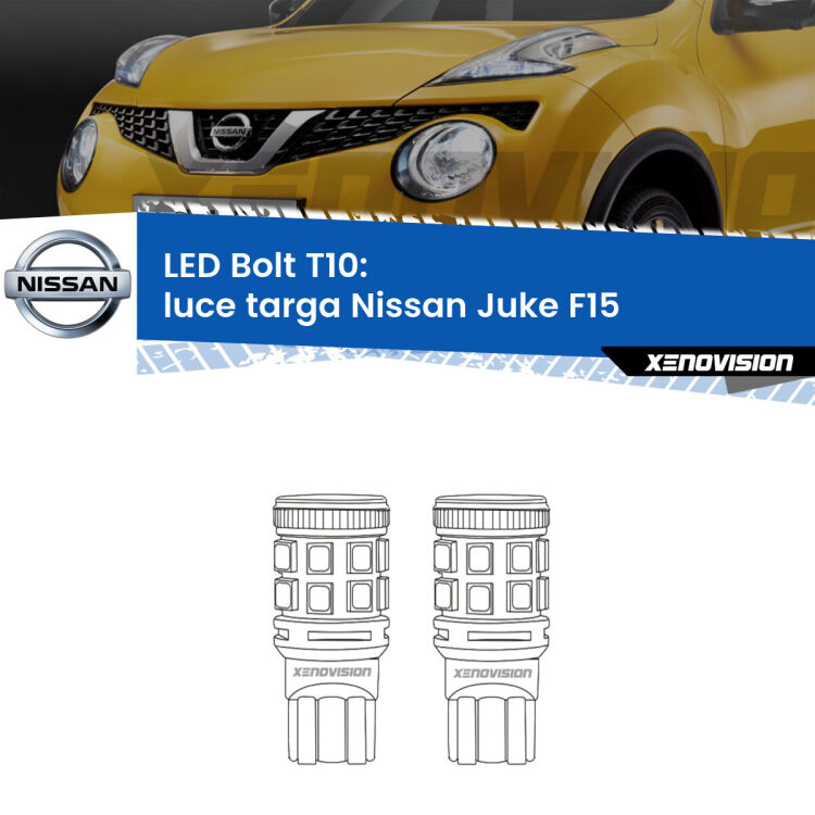 <strong>Luce Targa LED per Nissan Juke</strong> F15 2010 - 2018. Coppia lampade <strong>T10</strong> modello Bolt canbus.