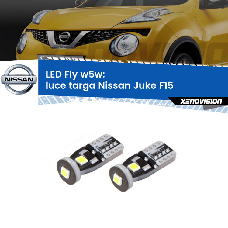 <strong>luce targa LED per Nissan Juke</strong> F15 2010 - 2018. Coppia lampadine <strong>w5w</strong> Canbus compatte modello Fly Xenovision.