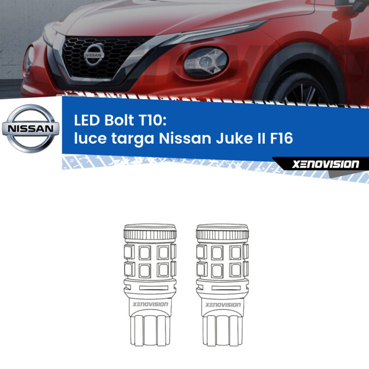 <strong>Luce Targa LED per Nissan Juke II</strong> F16 2019 in poi. Coppia lampade <strong>T10</strong> modello Bolt canbus.