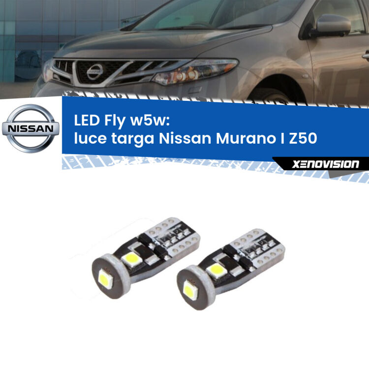 <strong>luce targa LED per Nissan Murano I</strong> Z50 2003 - 2008. Coppia lampadine <strong>w5w</strong> Canbus compatte modello Fly Xenovision.