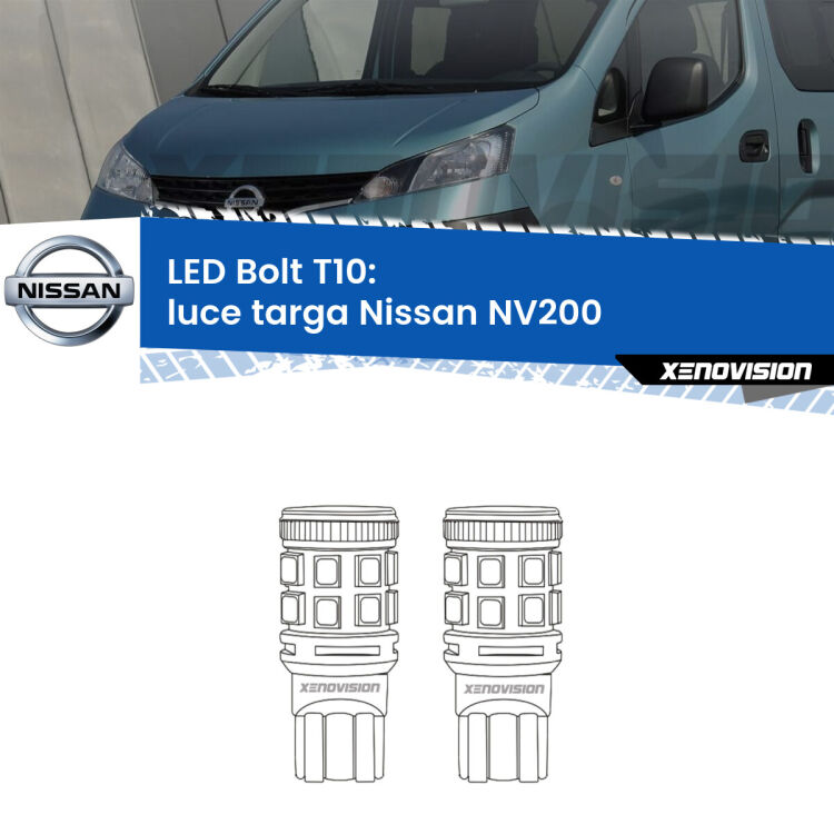 <strong>Luce Targa LED per Nissan NV200</strong>  2010 - 2019. Coppia lampade <strong>T10</strong> modello Bolt canbus.