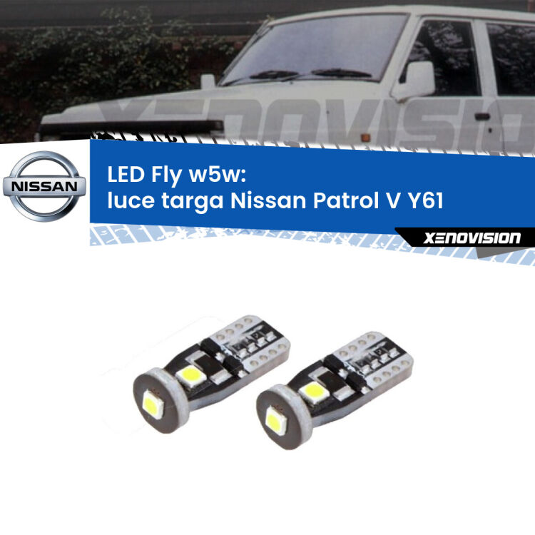 <strong>luce targa LED per Nissan Patrol V</strong> Y61 1997 - 2009. Coppia lampadine <strong>w5w</strong> Canbus compatte modello Fly Xenovision.