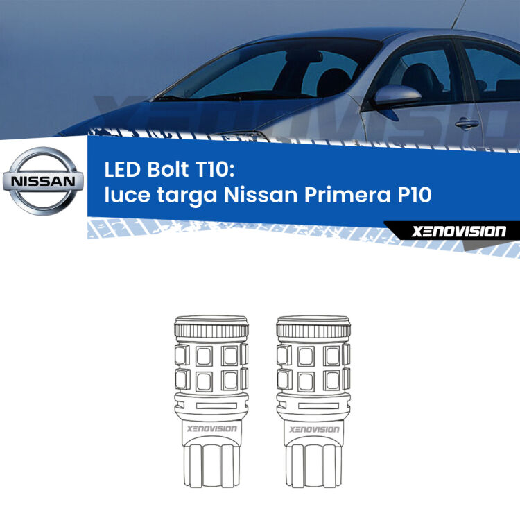 <strong>Luce Targa LED per Nissan Primera</strong> P10 1990 - 1996. Coppia lampade <strong>T10</strong> modello Bolt canbus.