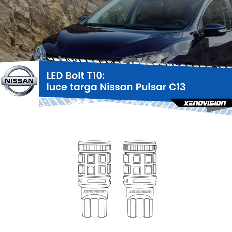 <strong>Luce Targa LED per Nissan Pulsar</strong> C13 2014 - 2018. Coppia lampade <strong>T10</strong> modello Bolt canbus.