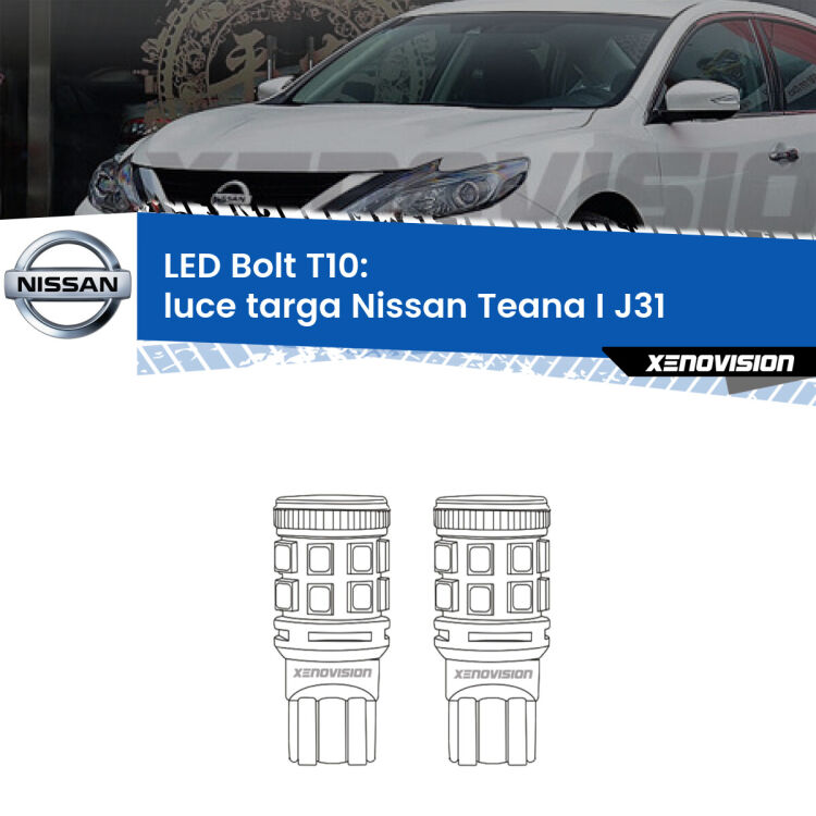 <strong>Luce Targa LED per Nissan Teana I</strong> J31 2003 - 2008. Coppia lampade <strong>T10</strong> modello Bolt canbus.