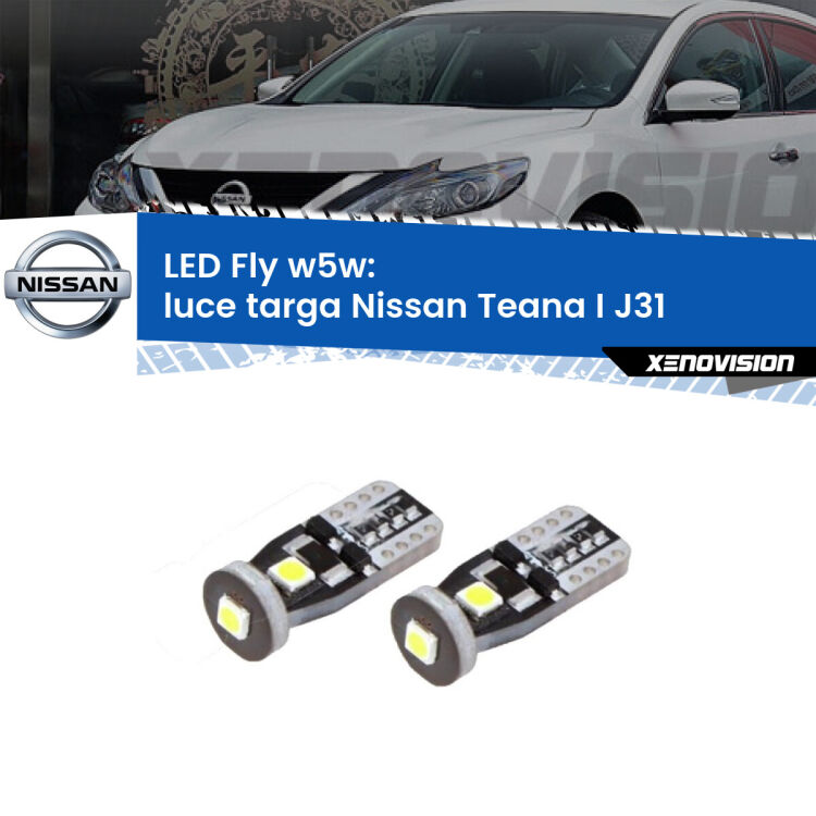 <strong>luce targa LED per Nissan Teana I</strong> J31 2003 - 2008. Coppia lampadine <strong>w5w</strong> Canbus compatte modello Fly Xenovision.