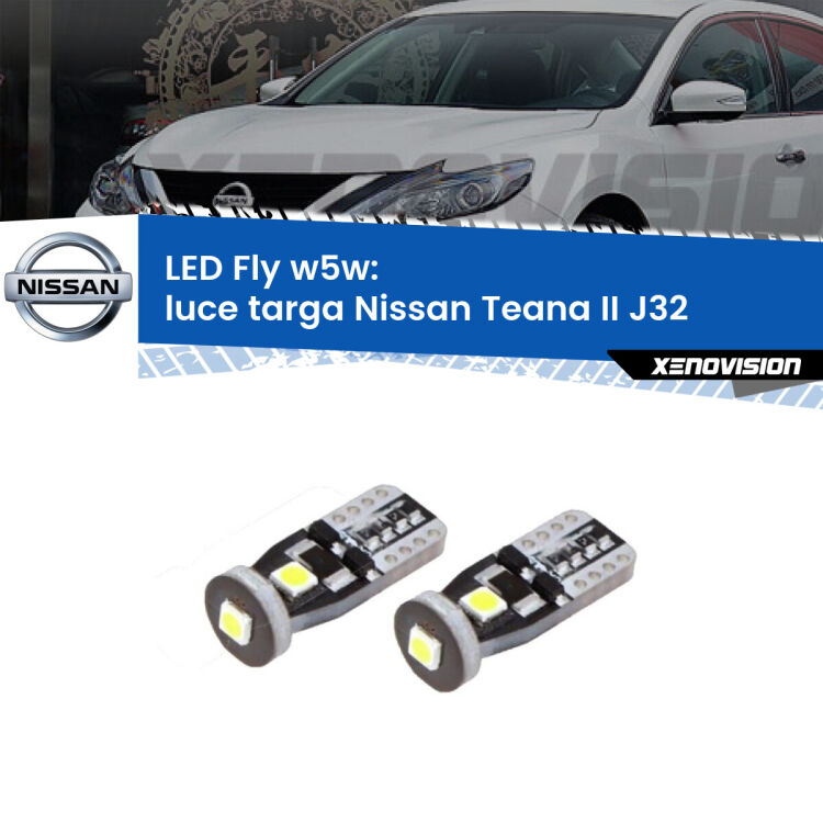 <strong>luce targa LED per Nissan Teana II</strong> J32 2008 - 2013. Coppia lampadine <strong>w5w</strong> Canbus compatte modello Fly Xenovision.