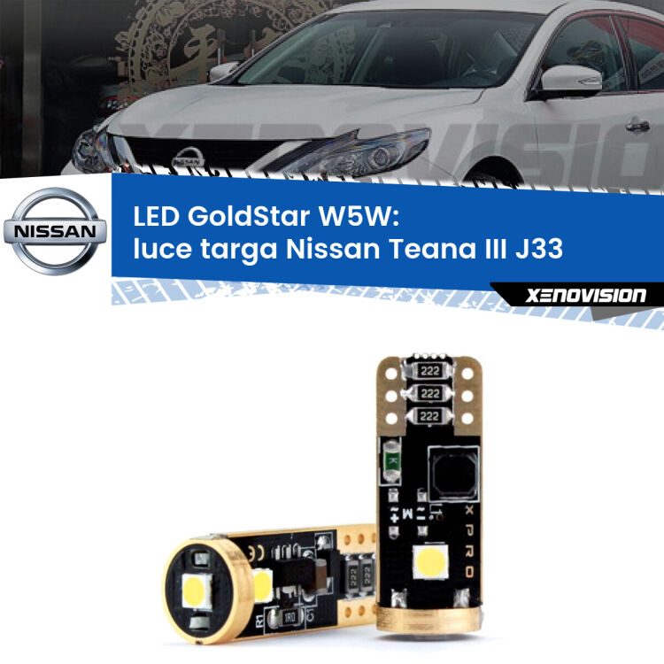 <strong>Luce Targa LED Nissan Teana III</strong> J33 2013 in poi: ottima luminosità a 360 gradi. Si inseriscono ovunque. Canbus, Top Quality.