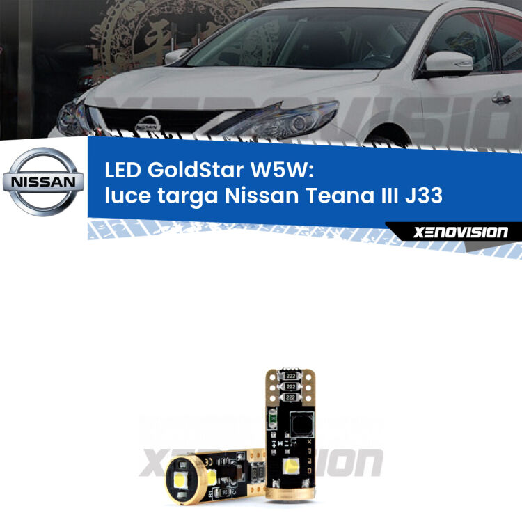 <strong>Luce Targa LED Nissan Teana III</strong> J33 2013 in poi: ottima luminosità a 360 gradi. Si inseriscono ovunque. Canbus, Top Quality.