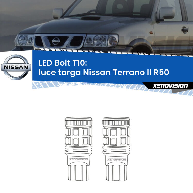 <strong>Luce Targa LED per Nissan Terrano II</strong> R50 1997 - 2004. Coppia lampade <strong>T10</strong> modello Bolt canbus.