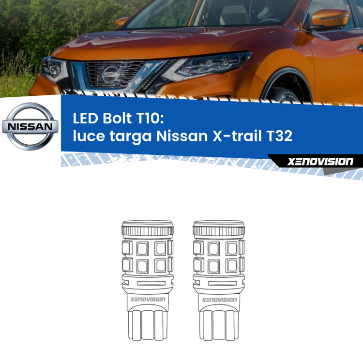 <strong>Luce Targa LED per Nissan X-trail</strong> T32 2013 in poi. Coppia lampade <strong>T10</strong> modello Bolt canbus.