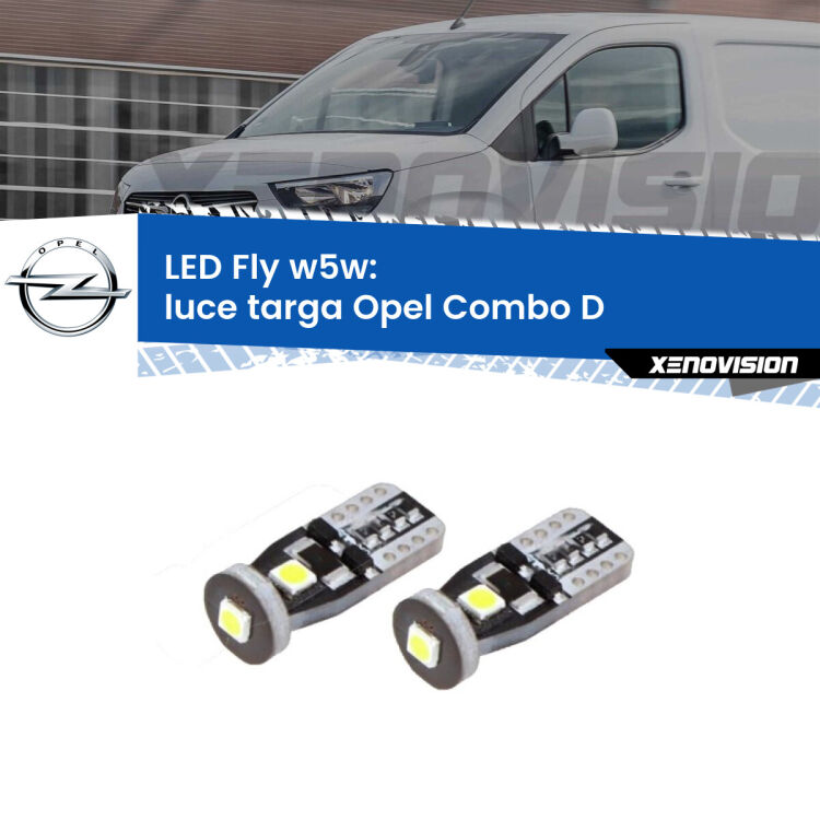 <strong>luce targa LED per Opel Combo D</strong>  2012 - 2018. Coppia lampadine <strong>w5w</strong> Canbus compatte modello Fly Xenovision.