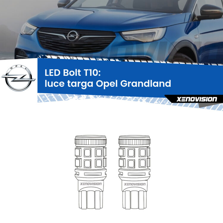 <strong>Luce Targa LED per Opel Grandland</strong>  2017 in poi. Coppia lampade <strong>T10</strong> modello Bolt canbus.