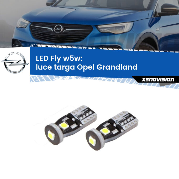 <strong>luce targa LED per Opel Grandland</strong>  2017 in poi. Coppia lampadine <strong>w5w</strong> Canbus compatte modello Fly Xenovision.