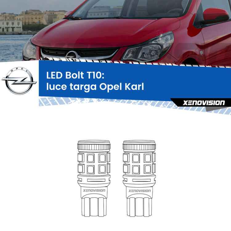 <strong>Luce Targa LED per Opel Karl</strong>  2015 - 2018. Coppia lampade <strong>T10</strong> modello Bolt canbus.