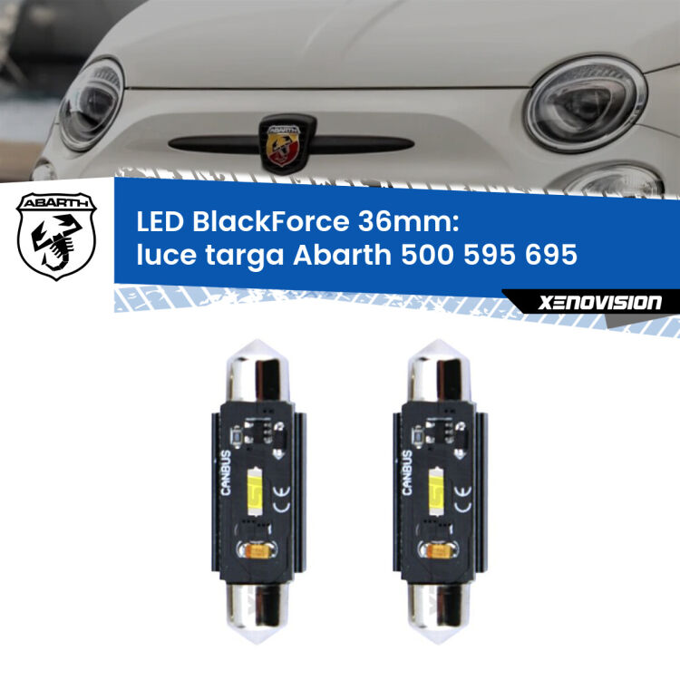 <strong>Luce Targa LED per Abarth 500 595 695</strong>  2008 - 2022. Coppia lampade <strong>C5W</strong> 36mm modello BlackForce canbus.