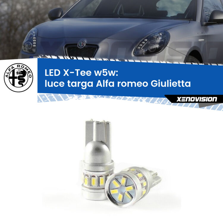 <strong>LED luce targa per Alfa romeo Giulietta</strong>  2010 in poi. Lampade <strong>W5W</strong> modello X-Tee Xenovision top di gamma.