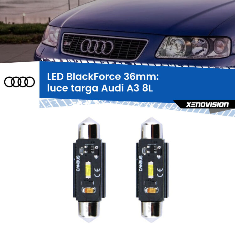 <strong>Luce Targa LED per Audi A3</strong> 8L 1996 - 2003. Coppia lampade <strong>C5W</strong> 36mm modello BlackForce canbus.