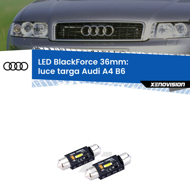 <strong>LED luce targa 36mm per Audi A4</strong> B6 2000 - 2004. Coppia lampadine <strong>C5W</strong>modello BlackForce Xenovision.