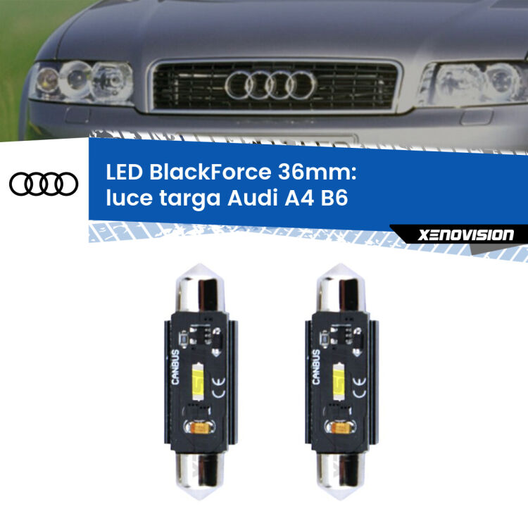 <strong>Luce Targa LED per Audi A4</strong> B6 2000 - 2004. Coppia lampade <strong>C5W</strong> 36mm modello BlackForce canbus.